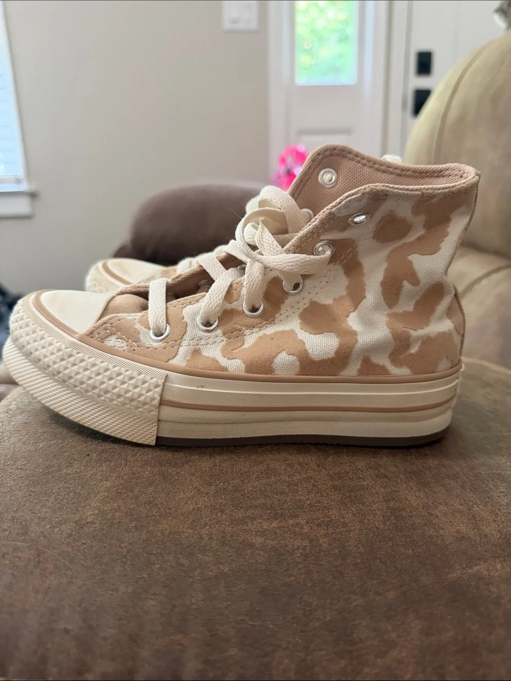 Converse High Top Sneakers - Beige and White Camo